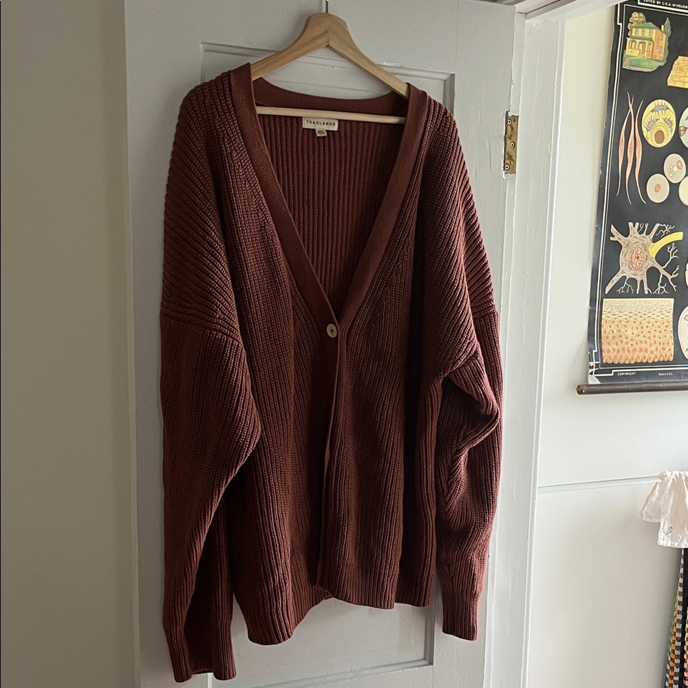 Tradlands Brown Ribbed Button-Front Cardigan